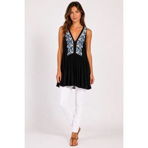 Ecoté Embroidered V-neck Rayon Tunic/Mini Dress Navy Size XS #200